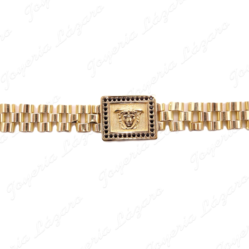 PULSERA PLATA CHAPADA ORO CUADRADO MEDUSA CERCO CIRCO NEGRAS                                        