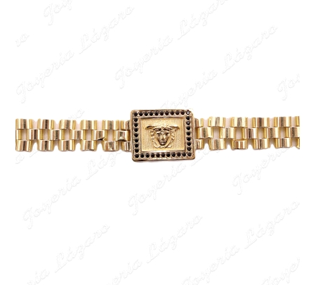 PULSERA PLATA CHAPADA ORO CUADRADO MEDUSA CERCO CIRCO NEGRAS