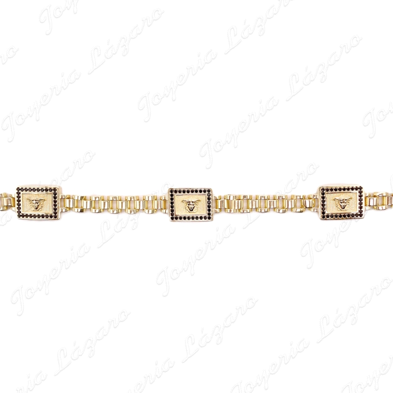 PULSERA PLATA CHAPADA ORO CUADRADOS MEDUSA CERCO CIRCO NEGRA                                        
