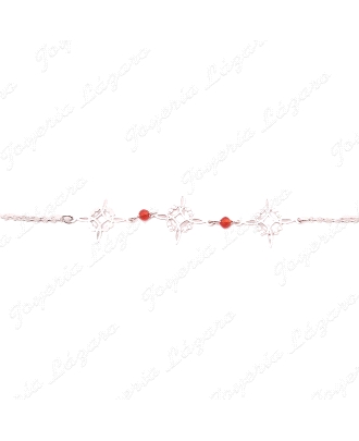 PULSERA PLATA 3 NUDO DE BRUJA+BOLITA CRISTAL ROJO                                                   