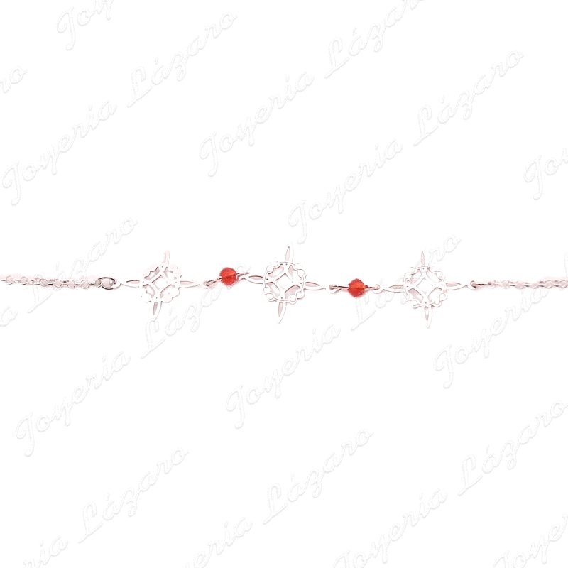 PULSERA PLATA 3 NUDO DE BRUJA+BOLITA CRISTAL ROJO                                                   