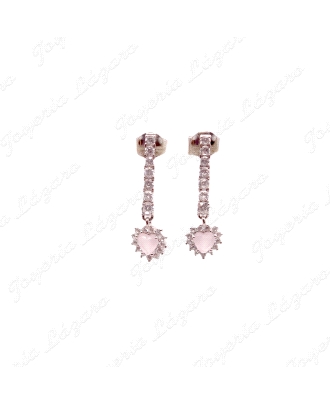 PEND. LARGOS PLATA HILERA CIRCONITAS CORAZON ROSA CIRCO ENGASTE