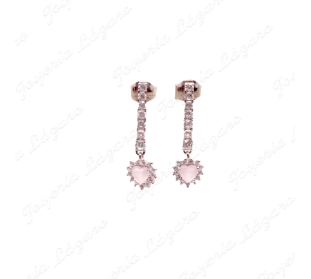 PEND. LARGOS PLATA HILERA CIRCONITAS CORAZON ROSA CIRCO ENGASTE