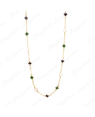 GARGANTILLA PLATA CHAPADA ORO TRÉBOLES NEGROS, VERDES, BLANCOS TIPO vA                              