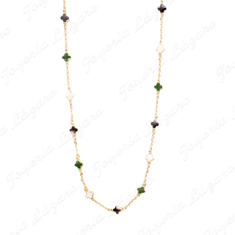 GARGANTILLA PLATA CHAPADA ORO TRÉBOLES NEGROS, VERDES, BLANCOS TIPO vA                              