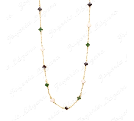 GARGANTILLA PLATA CHAPADA ORO TRÉBOLES NEGROS, VERDES, BLANCOS TIPO vA                              