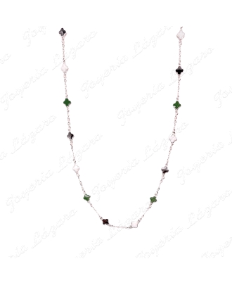 GARGANTILLA PLATA TRÉBOLES NEGRO Y VERDE TIPO VAN CLEEF                                             