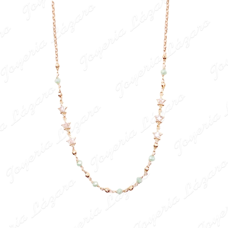 GARGANTILLA PLATA CHAPADA ORO ESTRELLITAS  BOLITAS VERDES Y DORADAS                                 