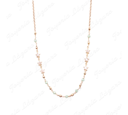 GARGANTILLA PLATA CHAPADA ORO ESTRELLITAS  BOLITAS VERDES Y DORADAS                                 