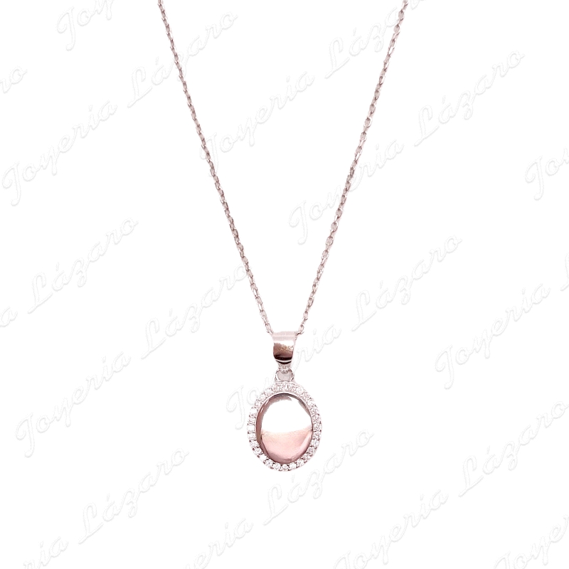 GARGANTILLA PLATA CHAPA OVALADA BRILLO MARCO CIRCONITAS                                             