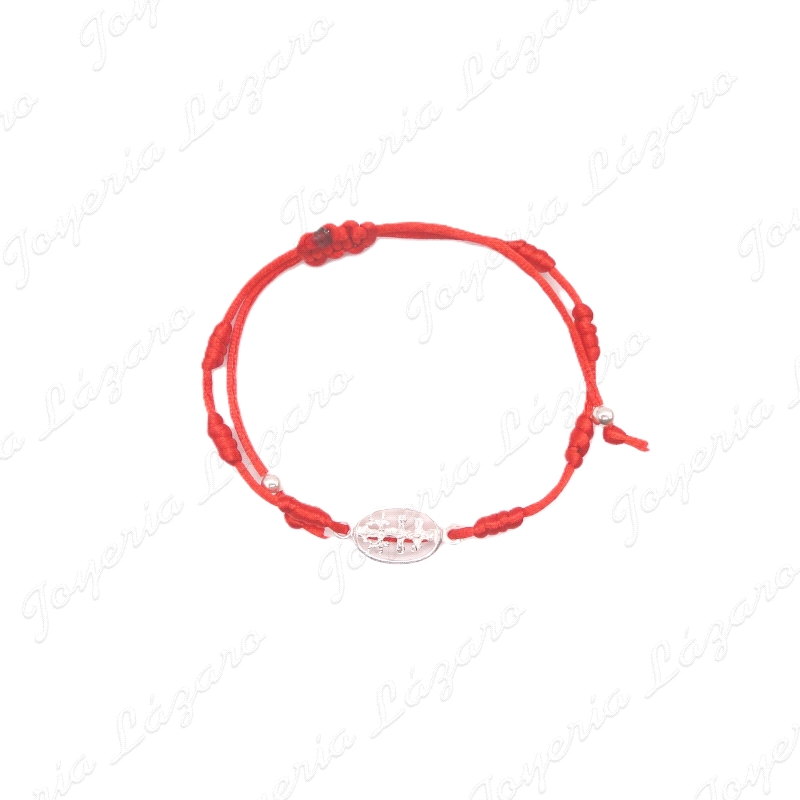 PULSERA PLATA MACRAME ROJA 7 NUDOS CRU CARAVACA CERCO                                               