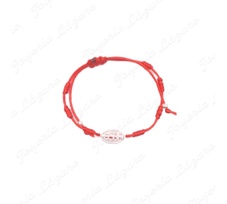 PULSERA PLATA MACRAME ROJA 7 NUDOS CRU CARAVACA CERCO