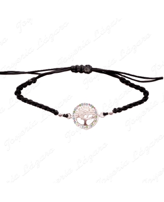 PULSERA PLATA MACRAME + ARBOL VIDA CIRCONITAS COLORES                                               