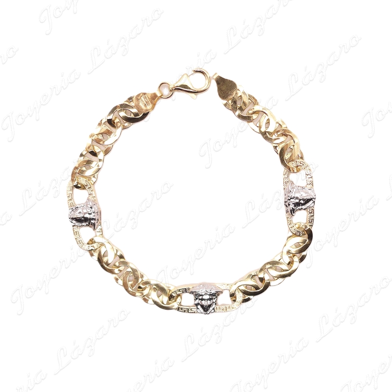 PULSERA ORO 18 KTS BICOLORESLAB. CRUZADOS 3 CARAS MEDUSA                                            