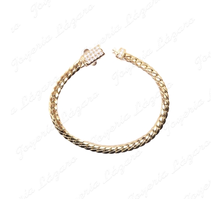 PULSERA ORO 18 KTS CUBANA 5MM CIERRE CAJA CIRCONITAS                                                