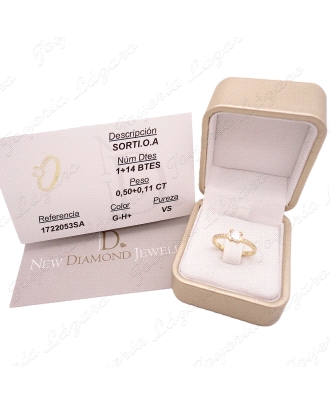 SOLITARIO ORO 18 KTS NEW DIAMOND JEWELRY 1+14 BTES                                                  