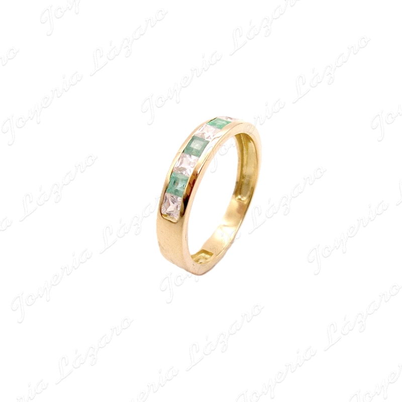 SORTIJA ORO 18KT SEMINUEVA CIRCOS+3ESMERALDAS EN CARRIL                                             