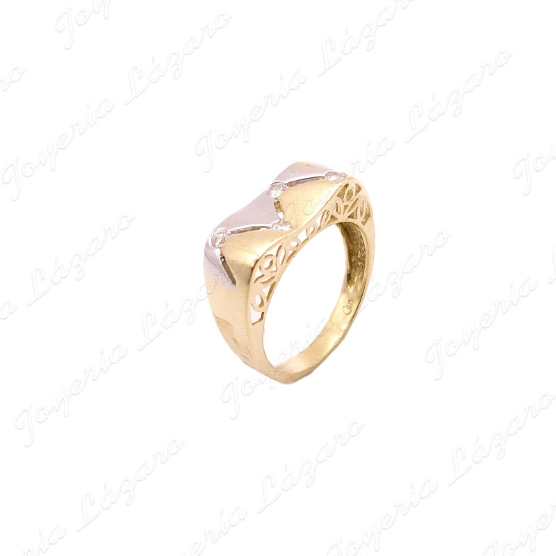 SORTIJA ORO 18KT SEMINUEVO BICOLOR ZIG ZAG CALADO CON CIRCONITAS                                    