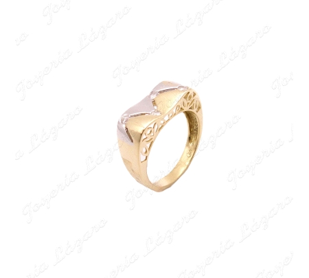 SORTIJA ORO 18KT SEMINUEVO BICOLOR ZIG ZAG CALADO CON CIRCONITAS                                    