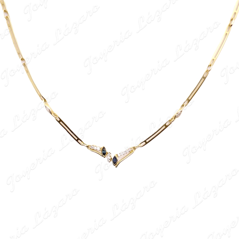 GARGANTILLA ORO 18KT SEMINUEVA PLACAS 2 BANDAS MOTIVO 2ZAFIROS+CIRCO                                