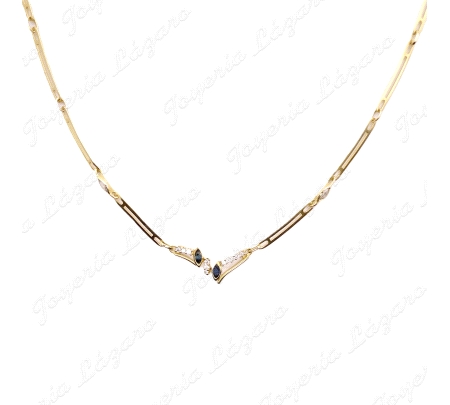 GARGANTILLA ORO 18KT SEMINUEVA PLACAS 2 BANDAS MOTIVO 2ZAFIROS+CIRCO                                