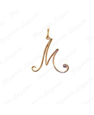 COLGANTE ORO 18KT SEMINUEVO LETRA M 19MM CURSIVA  CON CIRCO                                         
