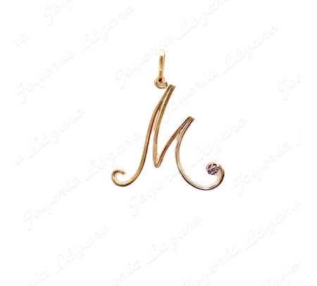 COLGANTE ORO 18KT SEMINUEVO LETRA M 19MM CURSIVA  CON CIRCO                                         