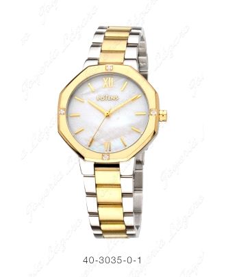 POTENS RELOJ SRA. BICOLOR CAJA PRISMA ESF. BLANCA COLEC. NEW YORK