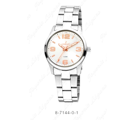 NOWLEY RELOJ ACERO SEÑORA CHIC ESFERA BLANCA  NUMEROS COBRE                                         