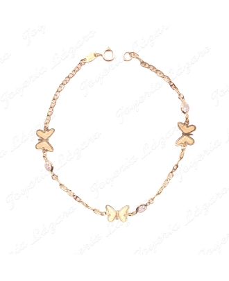 PULSERA ORO 18 KTS  3 MARIPOSAS CON 1 CIRCONITA BOCELADA CADA UNA