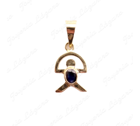 COLGANTE ORO 18 KTS INDALO CON ZAFIRO OVAL CENTRO 9X11MM