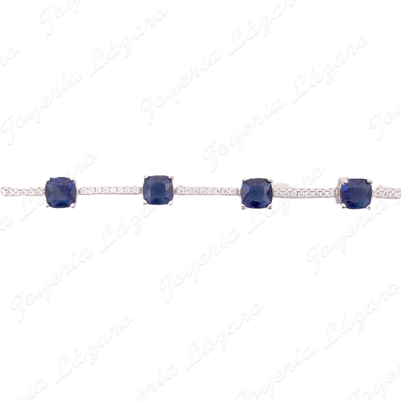 PULSERA PLATA CIRCO RIVIER + CIRCO CUDRADA AZUL                                                     