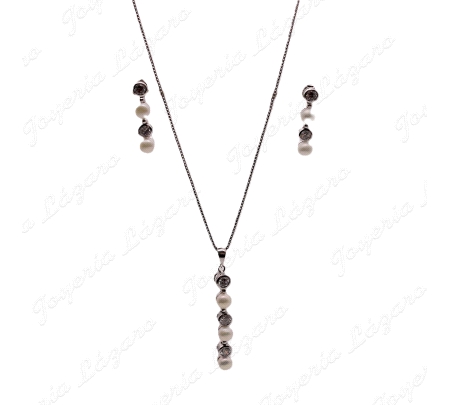 JUEGOS PLATA GAR+PEN PERLAS+CUAJOS CIRCONITAS