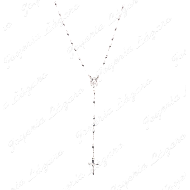 ROSARIO PLATA BOLAS ALARGADAS VIRGEN MILAGROSA + CRUZ                                               