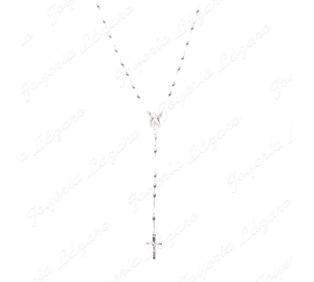 ROSARIO PLATA BOLAS ALARGADAS VIRGEN MILAGROSA + CRUZ