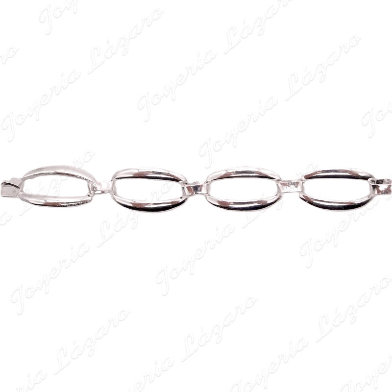 PULSERA PLATA SEMI RECTANGULOS LISOS 18X10MM                                                        