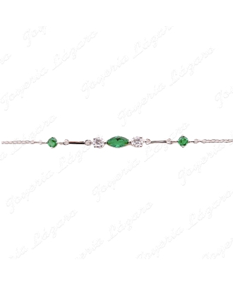 PULSERA PLATA CIRCONITAS Y  CIRCONITAS VERDES CADENITA                                              