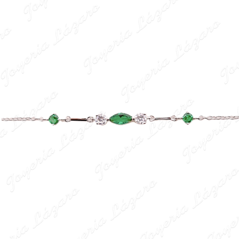 PULSERA PLATA CIRCONITAS Y  CIRCONITAS VERDES CADENITA                                              