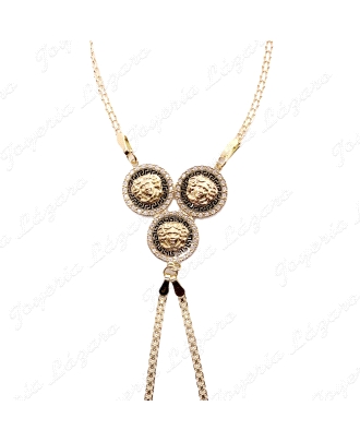 PULSERA ROMANA ORO 18 KTS 3 MEDALLAS 13MM MEDUSA CADENA BISMAC                                      