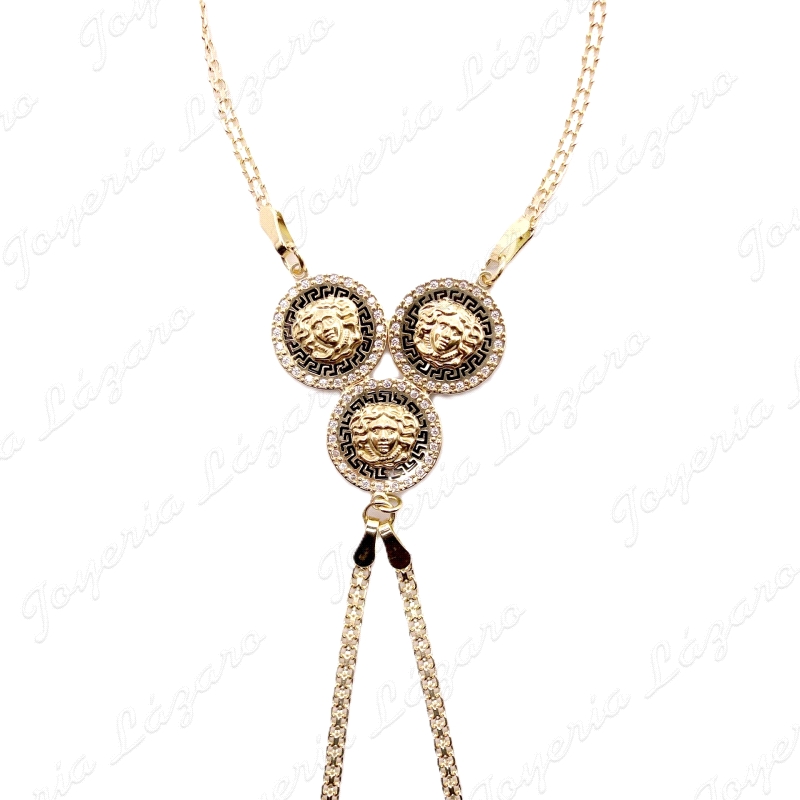 PULSERA ROMANA ORO 18 KTS 3 MEDALLAS 13MM MEDUSA CADENA BISMAC                                      