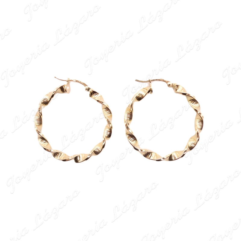 PEND. AROS ORO 18 KTS RIZADOS 31MM EXT. TALLADO RAYAS                                               