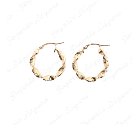 PEND. AROS ORO 18 KTS RIZADOS 21MM EXT. TALLADOS RAYAS                                              