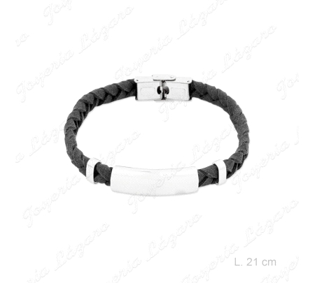 PULSERA ACERO Y CUERO CON PLACA                                                                     