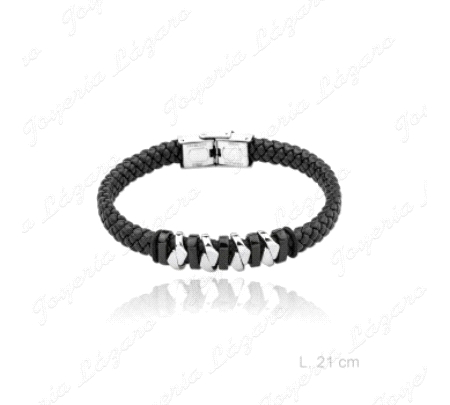 PULSERA ACERO CUERO TRENZADO DISEÑO NEGRA                                                           