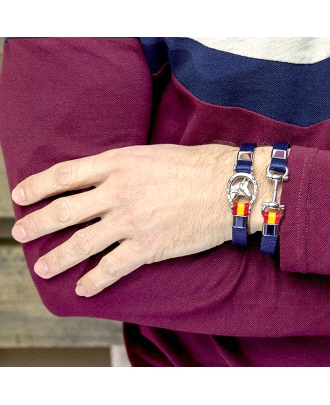 PULSERA ACERO  Y NAYLON AZUL,HERRADURA+CABALLO BANDERA ESPAÑA