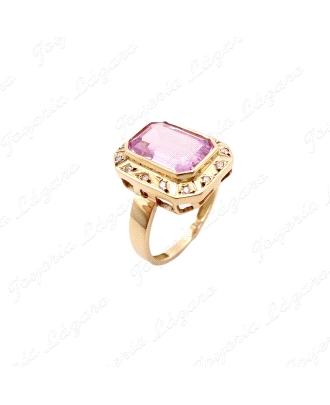 SORTIJA ORO 18KT SEMINUEVA PIEDRA RECTANGUAR ROSA DE FRANCIA CON CERCO                              