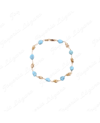 PULSERA ORO 18KT OCASION PIEDRAS TURQUESAS NATURALES +JAULAS +CADENA S                              