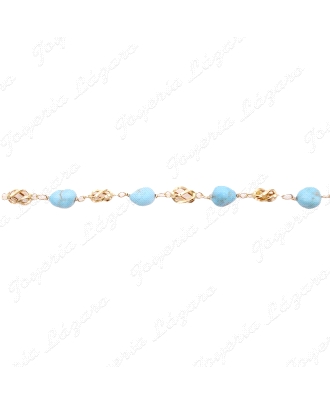 PULSERA ORO 18KT OCASION PIEDRAS TURQUESAS NATURALES +JAULAS +CADENA S