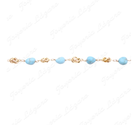 PULSERA ORO 18KT OCASION PIEDRAS TURQUESAS NATURALES +JAULAS +CADENA S