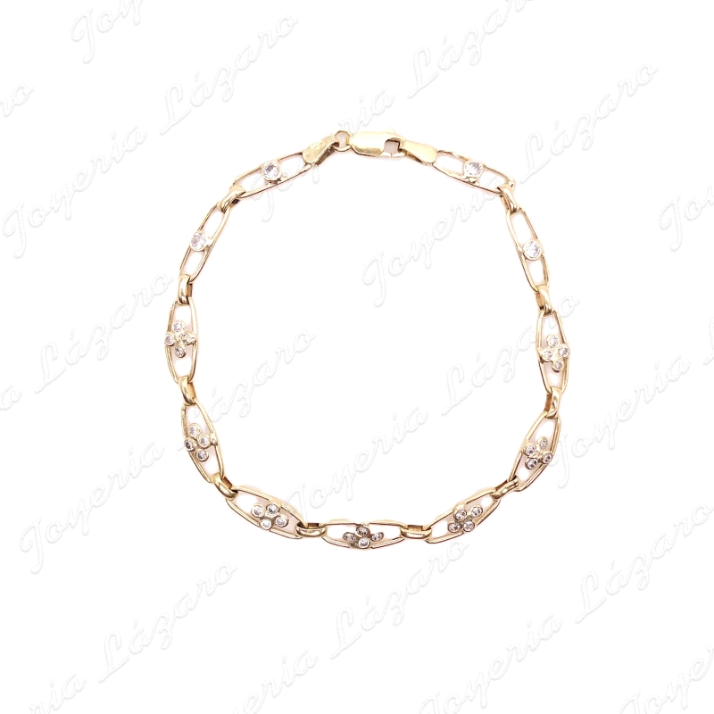 PULSERA ORO 18KT OCASIONESLABONES OVAL CON FLOR CIRCONITAS BOCEL CENTR                              